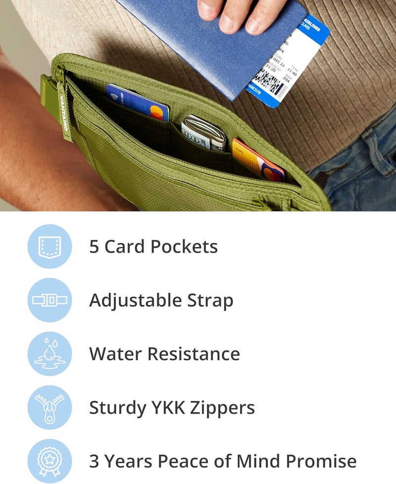 Vantamo حزام نقود مع RFID للرجال والنساء، حامل جواز سفر مخفي للسفر، حقيبة خصر سفر بجيبين للنساء مضادة للسرقة - Image 5